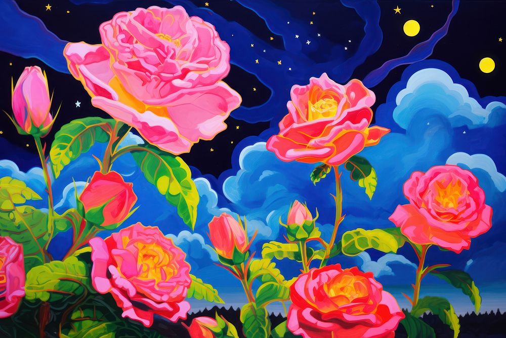 Rose field painting outdoors flower.