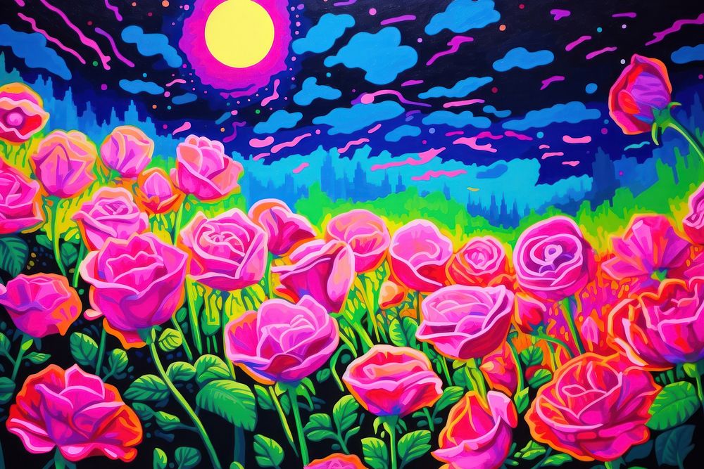 Rose field painting purple outdoors.