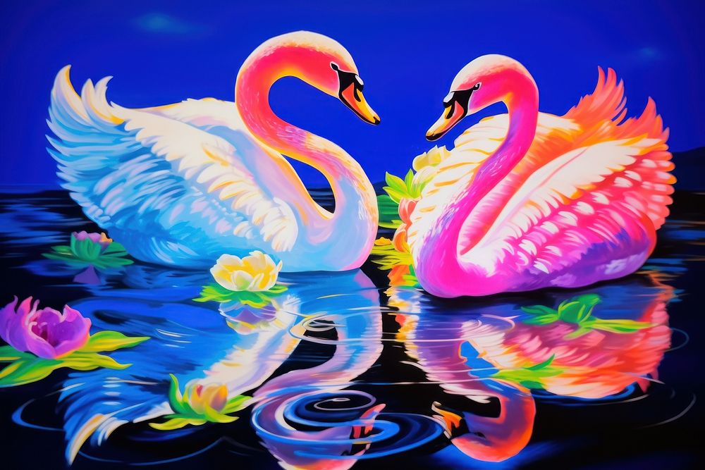 Two swan flamingo outdoors painting.