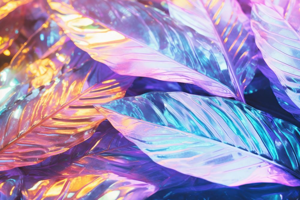 Holographic leaf texture backgrounds purple plant.