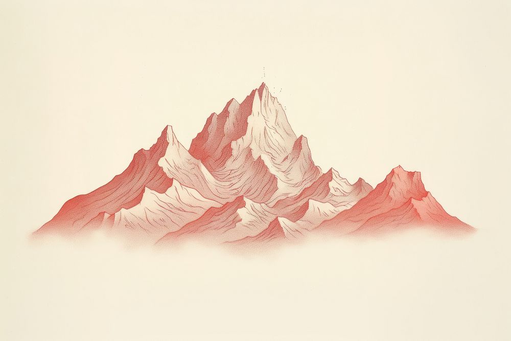Litograph minimal mountain drawing nature sketch.
