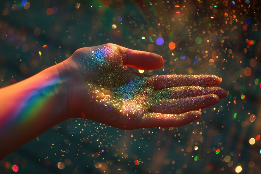 Photo a hand glitter rainbow celebration.