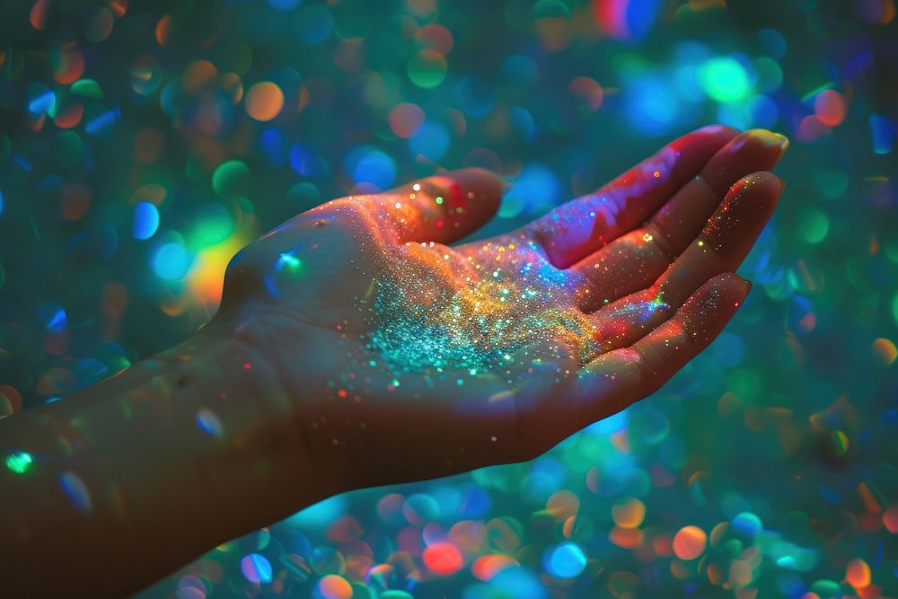 Photo a hand glitter illuminated celebration.