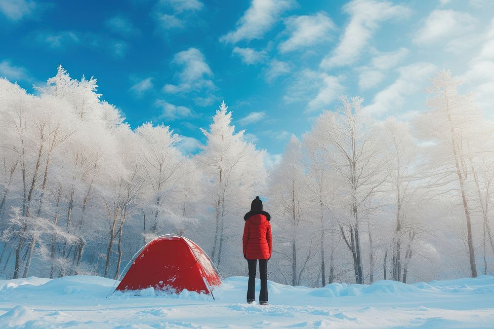 Snow tent standing outdoors.