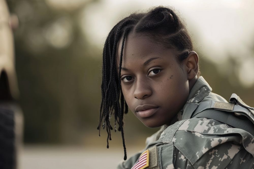 Black female soldier military dreadlocks hairstyle.