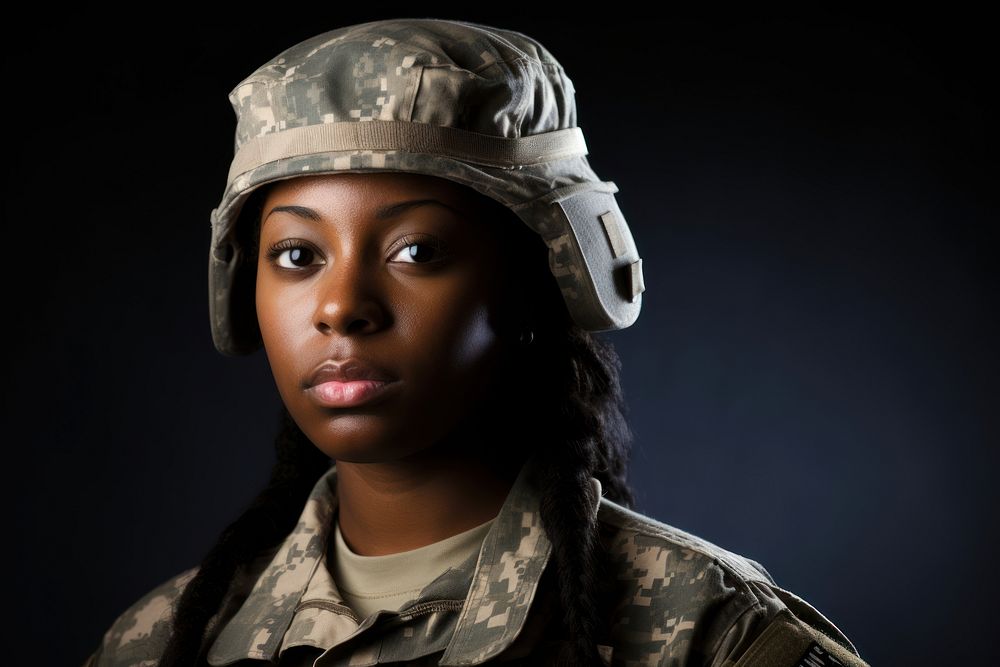 Black female soldier military army patriotism.