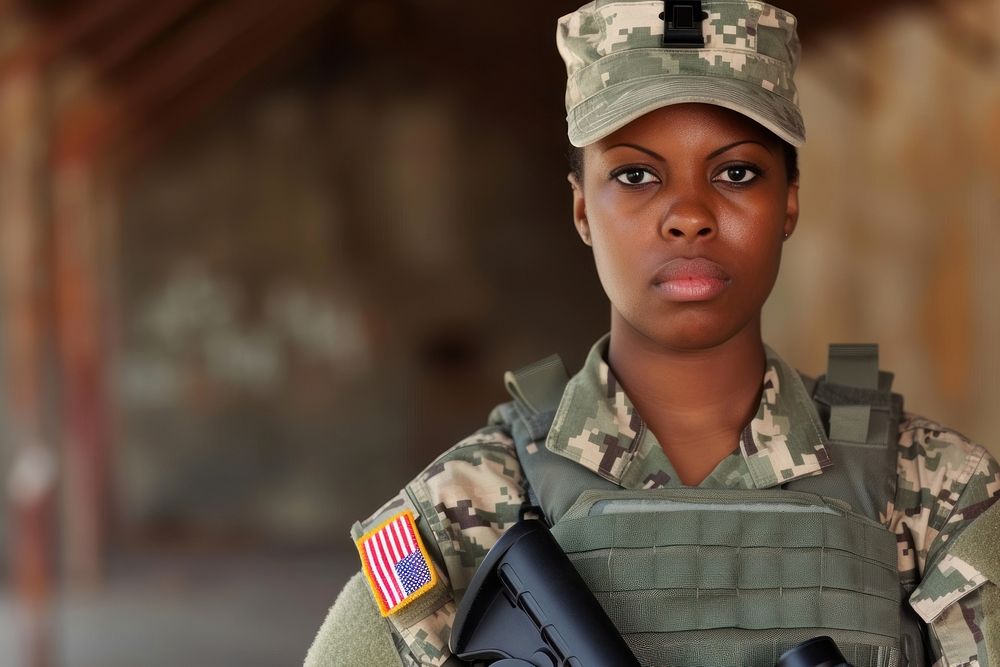 Black female soldier military army architecture.