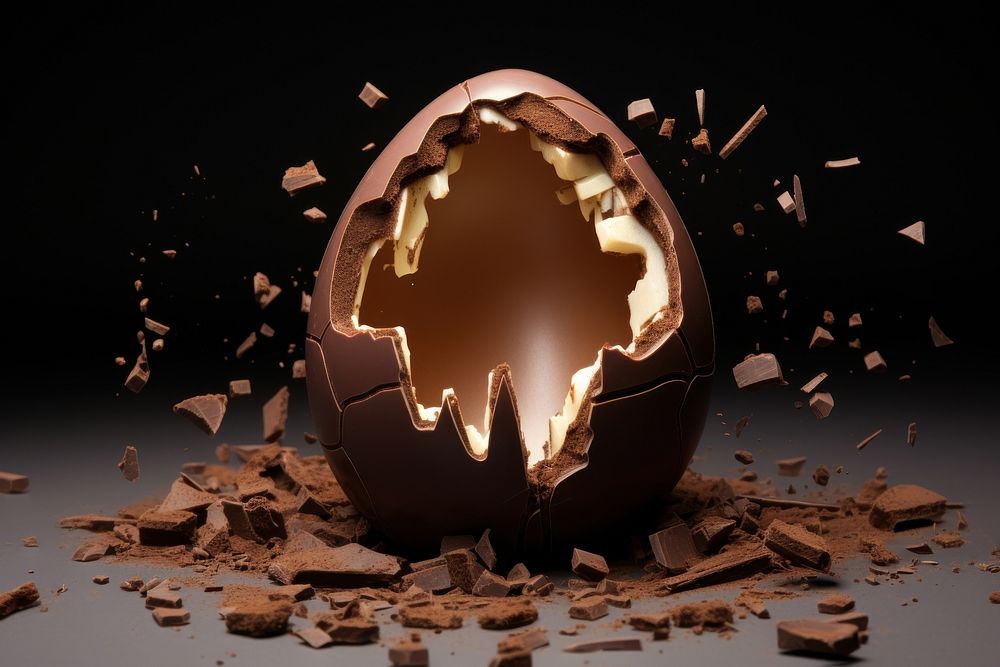 Chocolate Easter egg broken jack-o-lantern destruction.