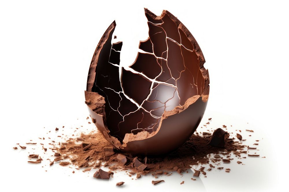 Chocolate Easter egg chocolate broken white background.