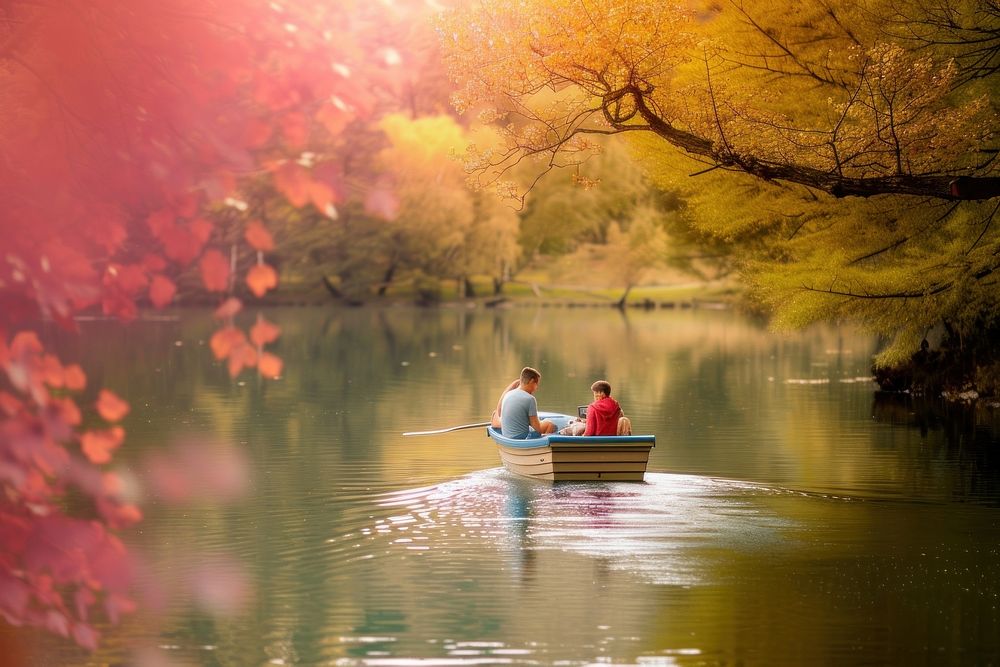 Couple on a boat nature canoeing outdoors.