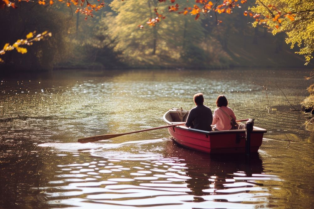 Couple on a boat vehicle rowboat boating.