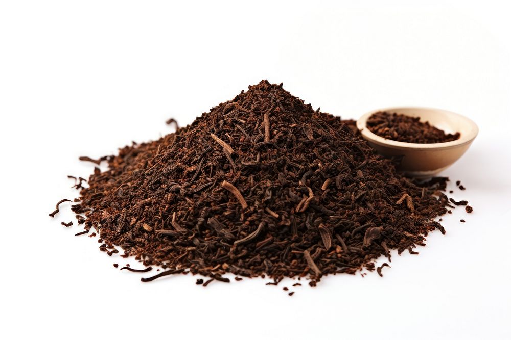 Dry tea soil white background ingredient.