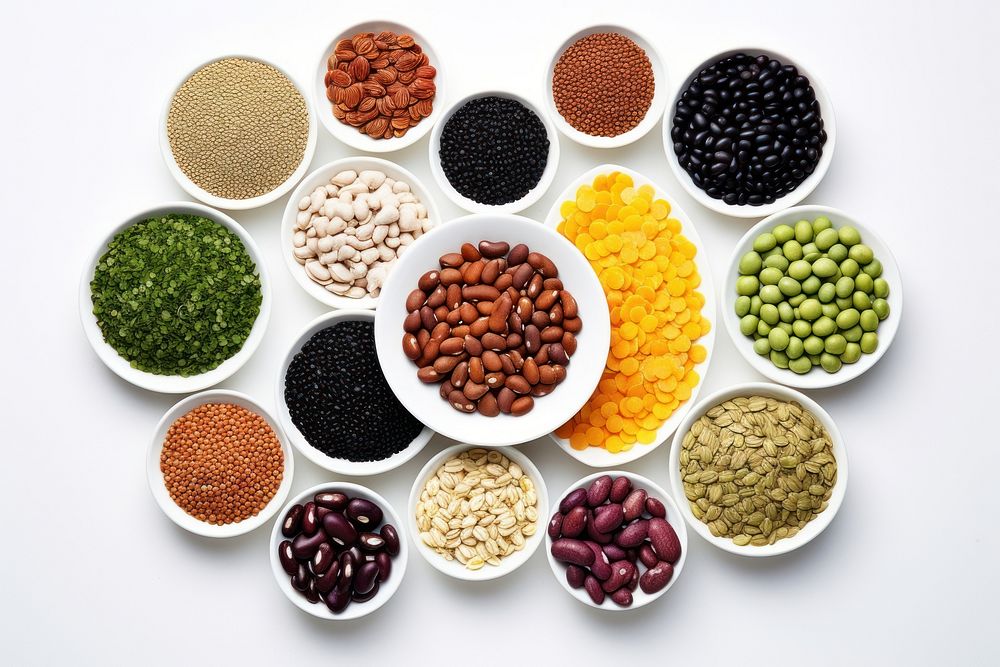 Healthy variety of vegetable food bean white background.