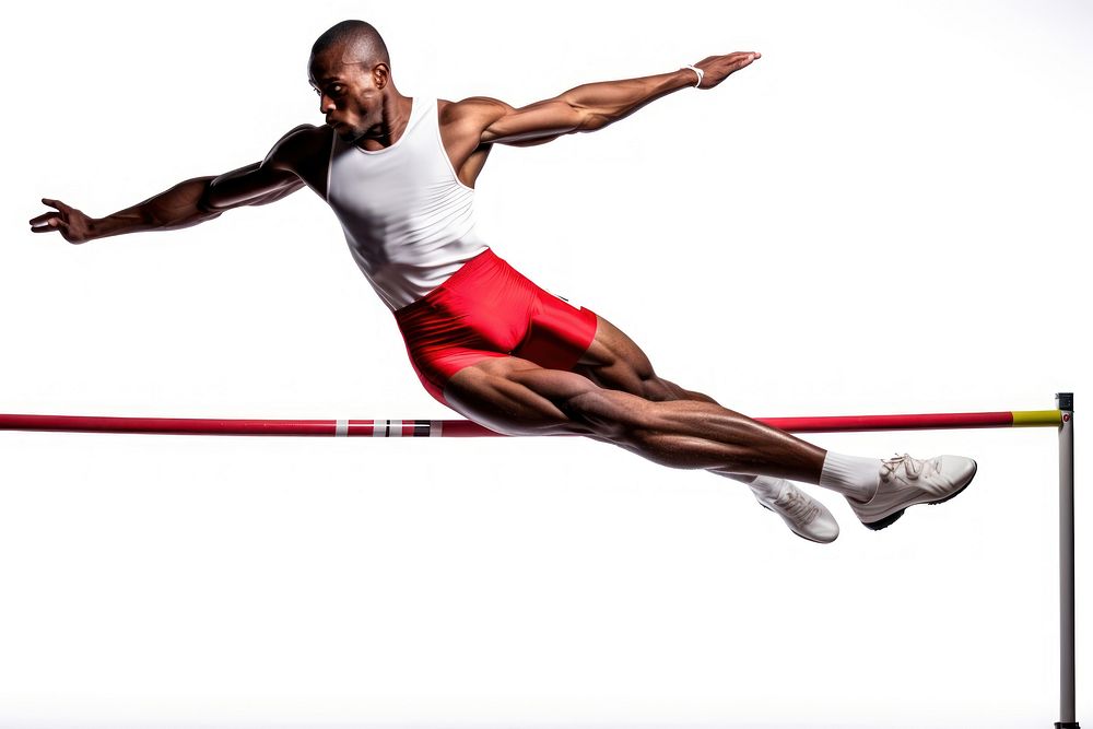 High jump sports player white background.