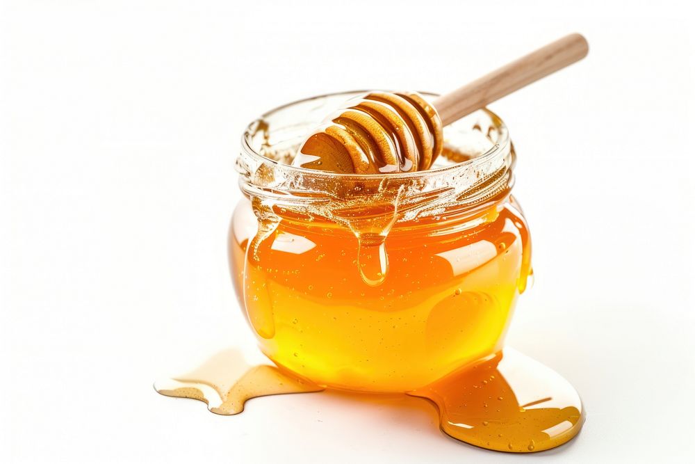 Photo of honey food white background freshness.