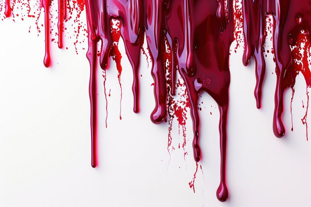 Photo of realistic bloood dripping backgrounds splattered furniture.