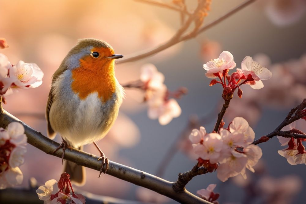Nature flower robin bird.