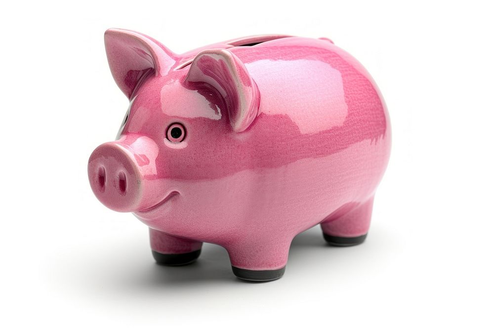 Pink piggy bank mammal white background representation.