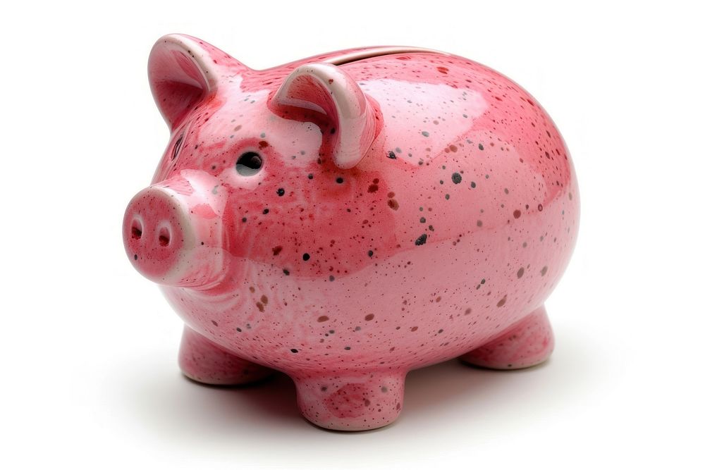 Pink piggy bank white background representation investment.