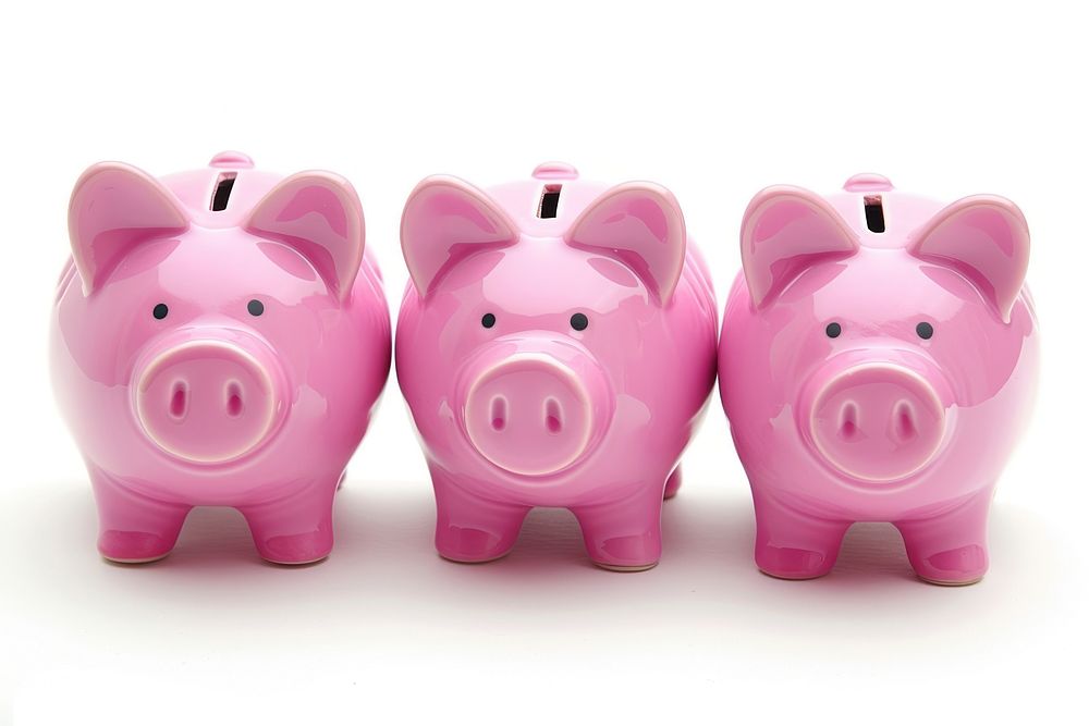 Pink piggy banks white background representation investment.