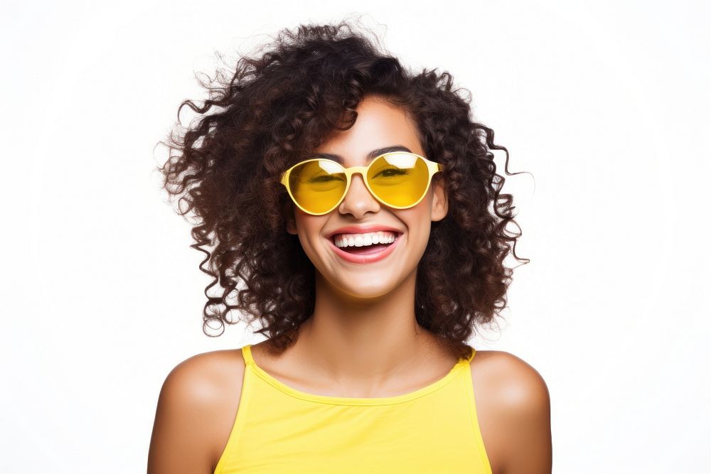 Young cute brazilian woman sunglasses cheerful laughing.