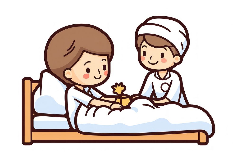 A nurse caring an elderly furniture bed togetherness.