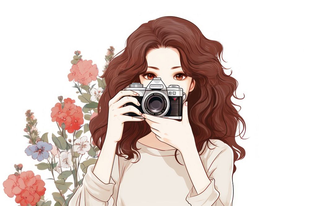 A woman holding a camera portrait flower adult.