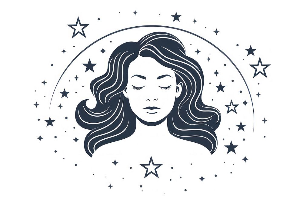 A woman surrounded by stars drawing sketch illustrated.
