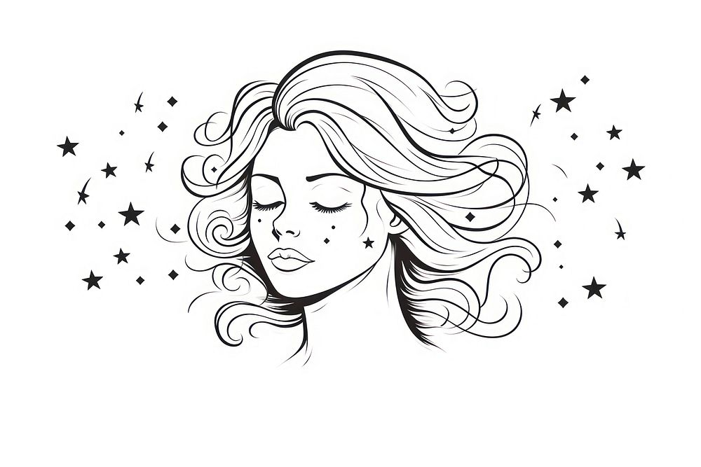 A woman surrounded by stars drawing sketch line.
