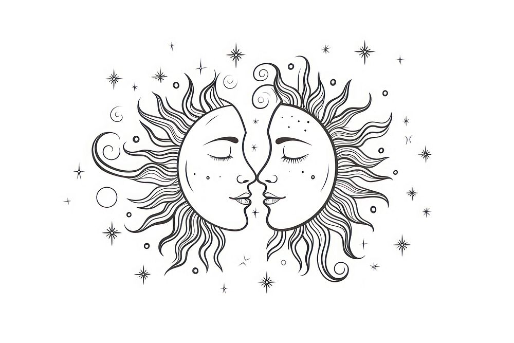A moon and sun drawing sketch line.