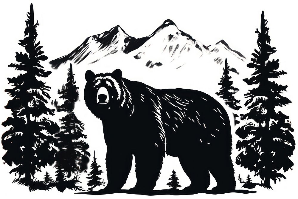 A bear in a forest drawing stencil mammal.