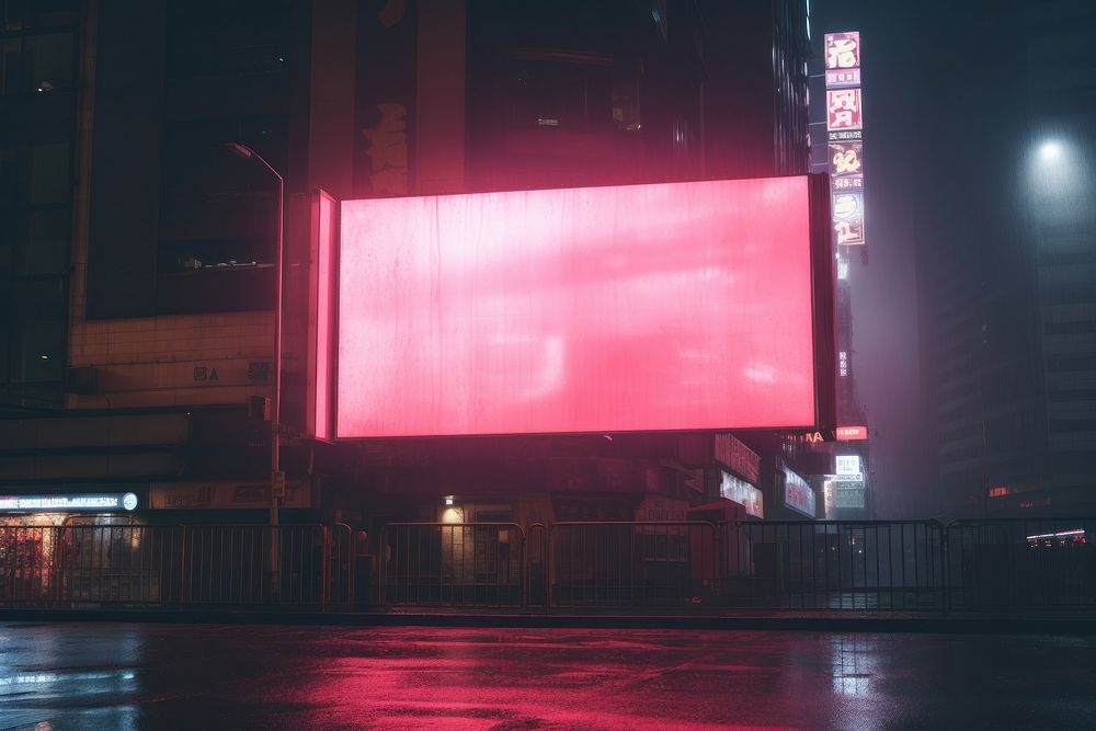 A white billboard on street outdoors night city.