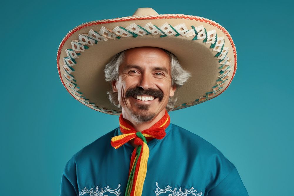 Happy man in mexican costume sombrero adult smile.