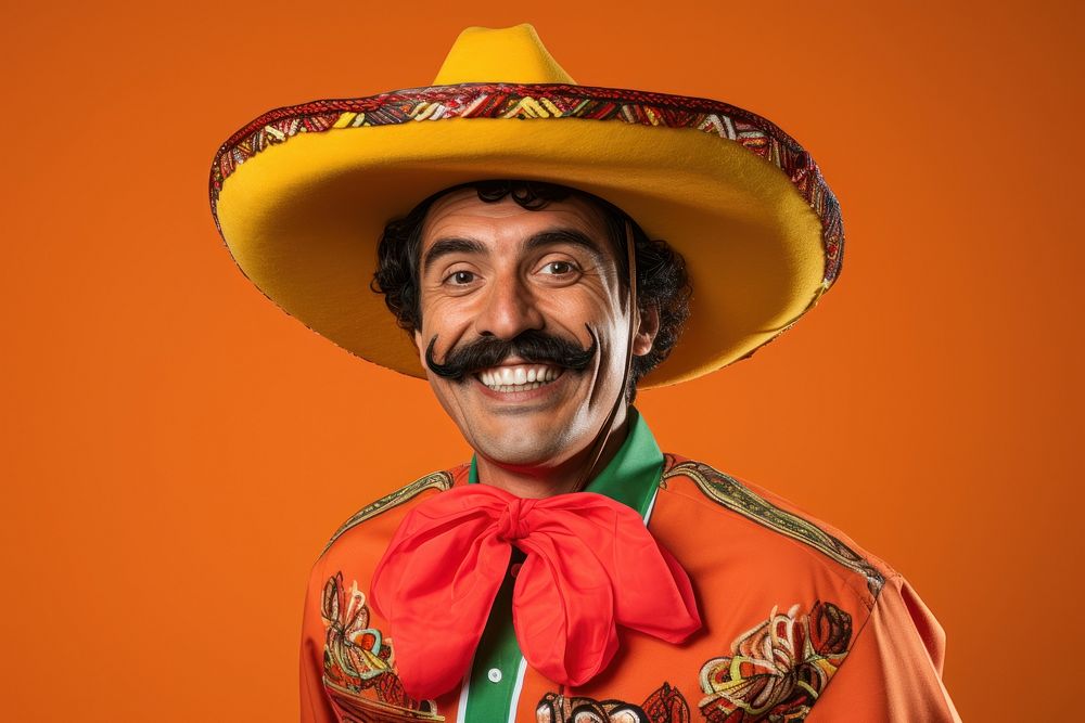 Happy man in mexican costume sombrero portrait adult.
