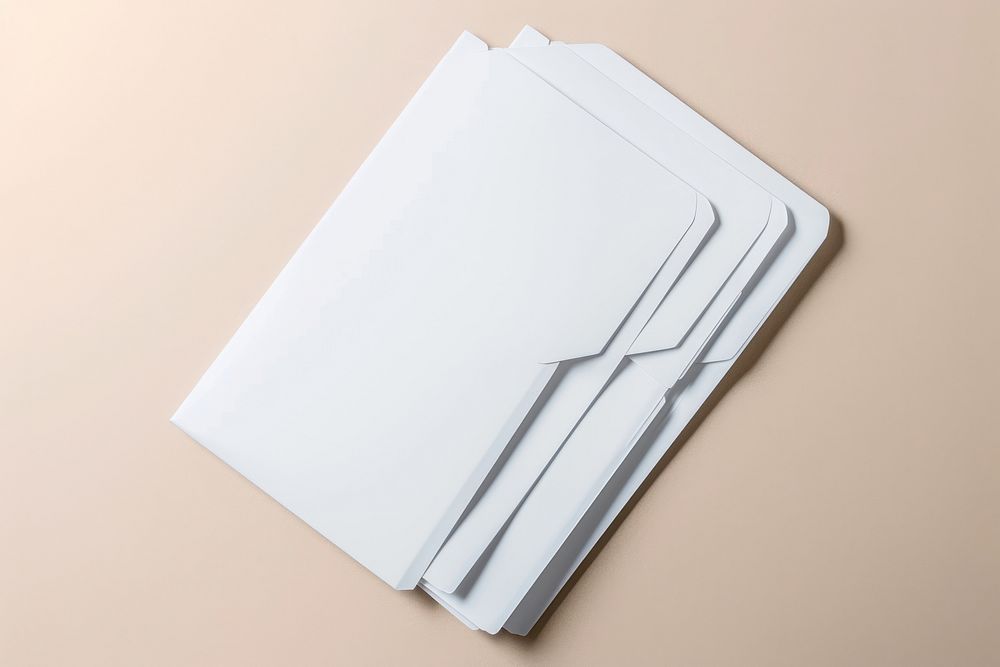 Plastic file folder  paper white envelope.