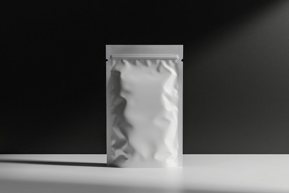 Plastic pouch packaging  white monochrome porcelain.