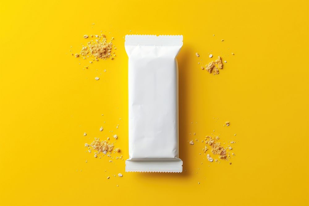 Snack bar packaging  still life yellow colored background.