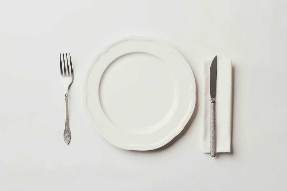 Menu  plate white fork.