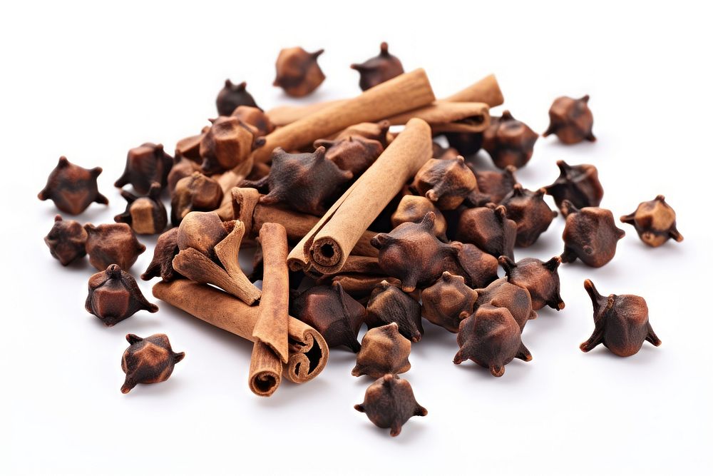 Dried clove spice food white background.