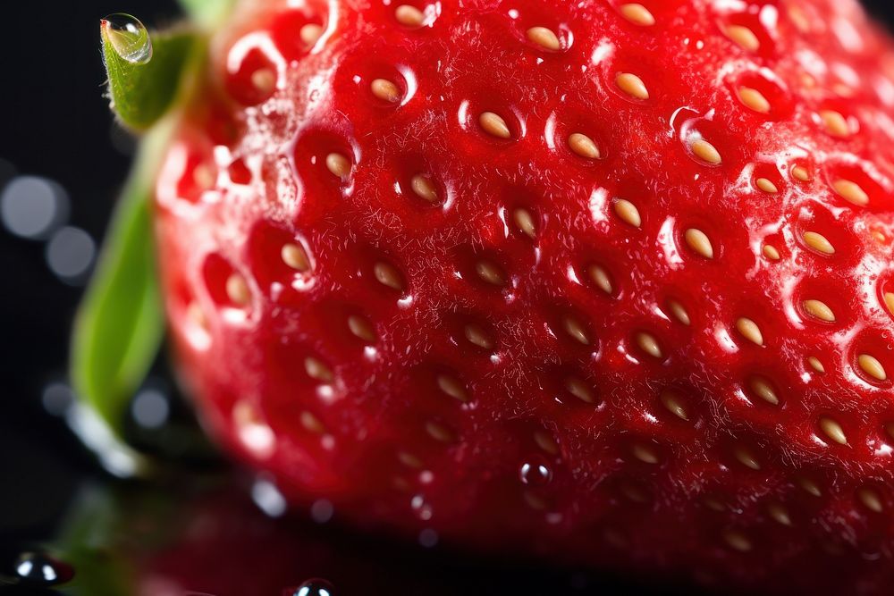 Extreme close up of half cut strawberry food fruit plant.