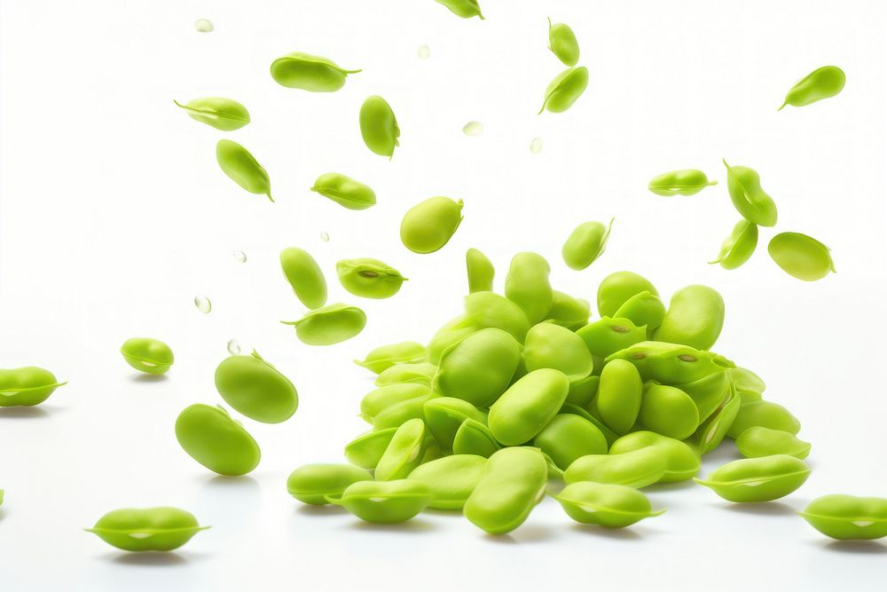 Falling green soybeans seeds backgrounds vegetable plant.