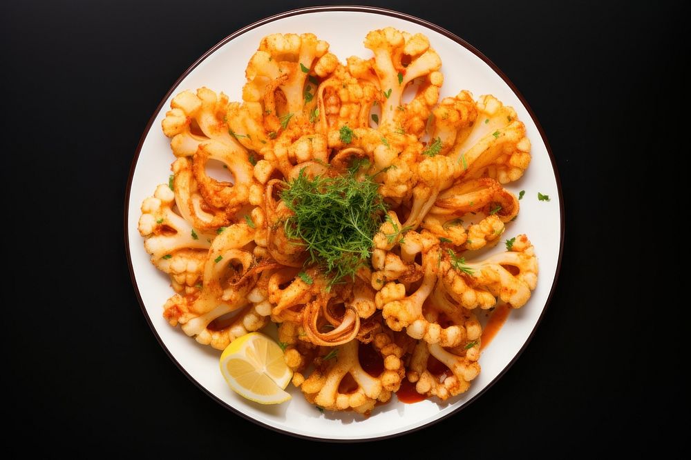 Fried calamari plate food meal.