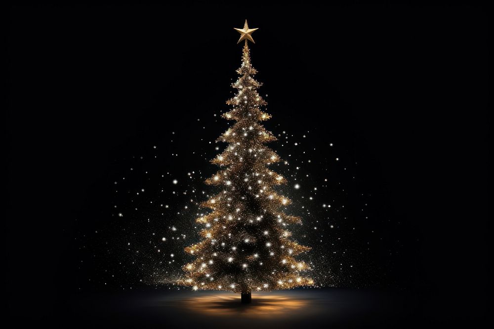 Christmas tree sparkle light glitter night black background anticipation.
