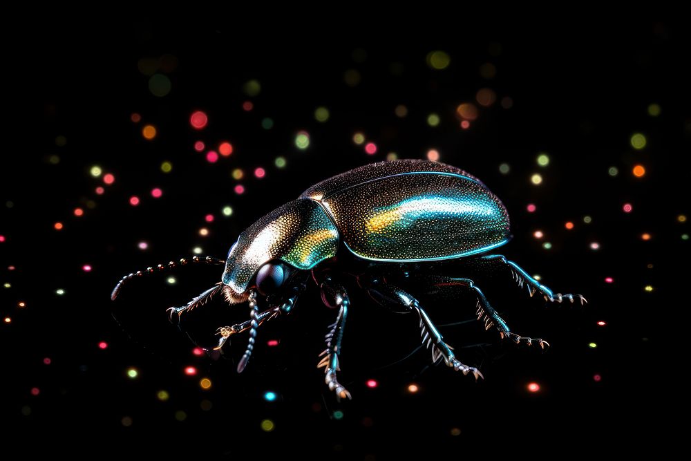 Beetle in the wild sparkle light glitter animal insect black.