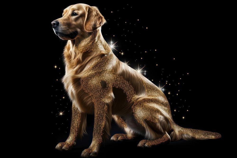 Golden retriever dog sparkle light glitter animal mammal black.