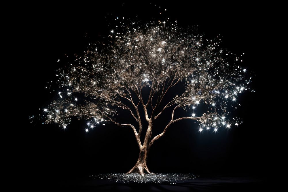 Eucalyptus tree sparkle light glitter fireworks lighting outdoors.