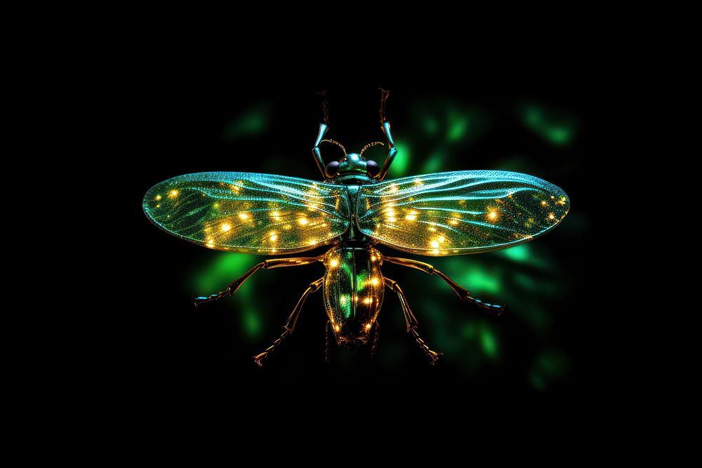 Forest fireflies sparkle light glitter insect animal nature.