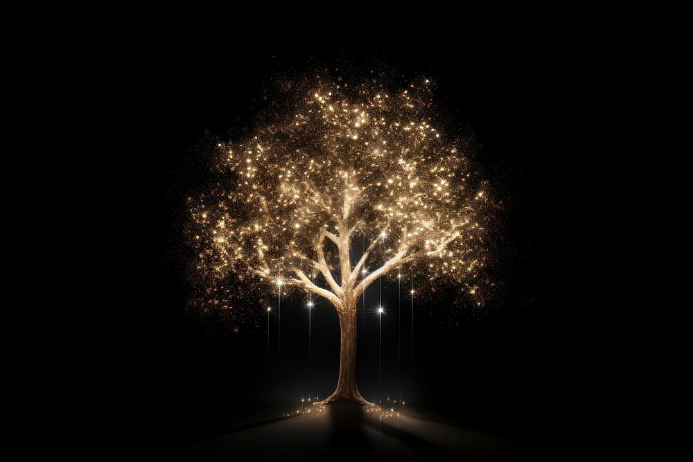 Timber tree sparkle light glitter fireworks lighting outdoors.