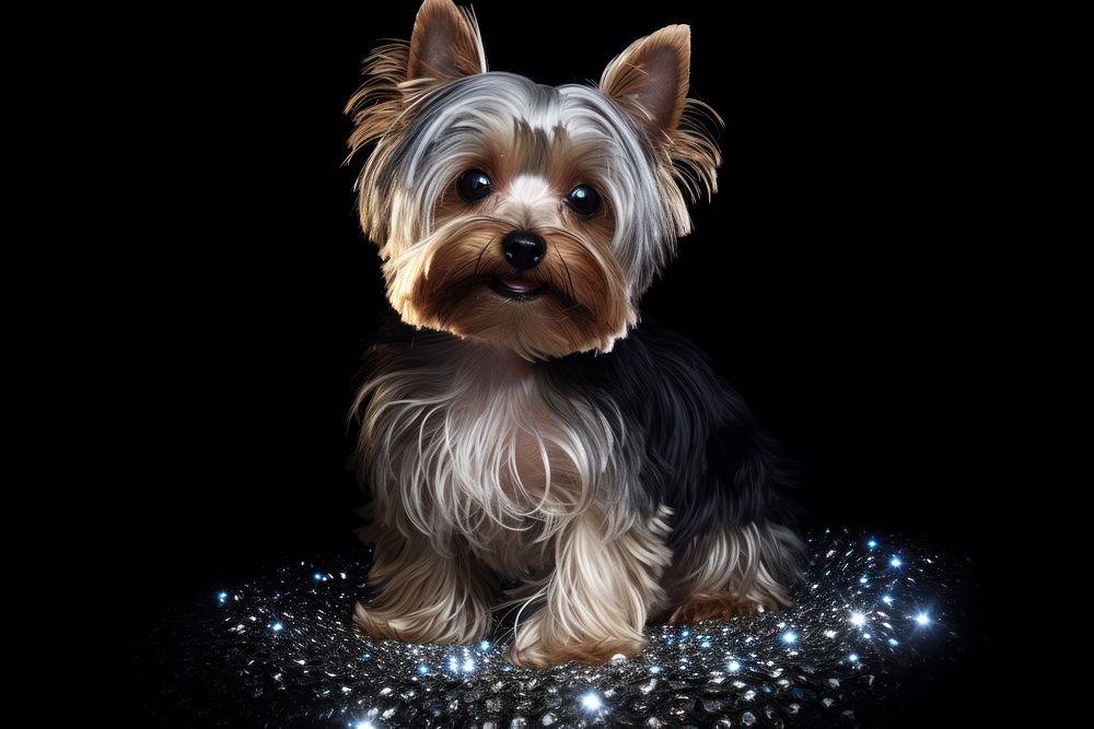 Yorkshire terrier sparkle light glitter animal mammal dog.