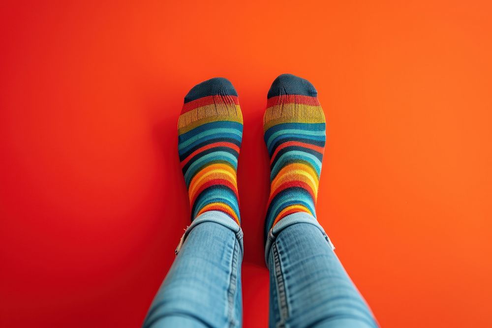 Young legs in stylish socks footwear clothing striped.